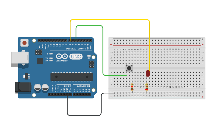 Circuit design Arduino Pushbutton example | Tinkercad