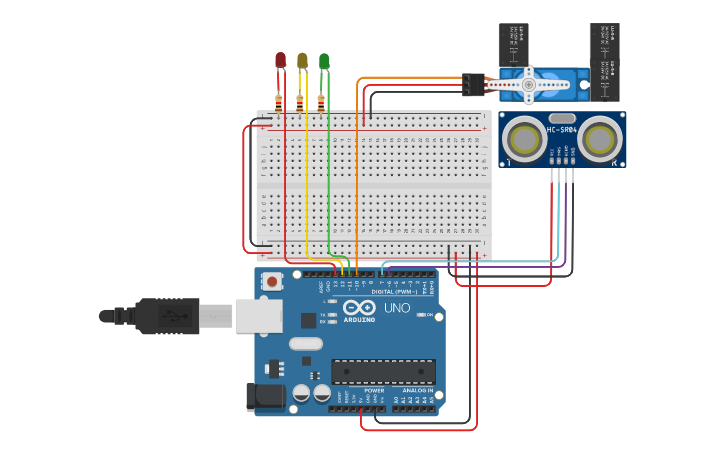 Circuit design Porta Automática - Sensor HC SR04 - Tinkercad