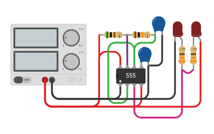 Circuit design 555 multivibrator - Tinkercad