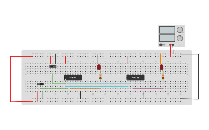 Circuit design Copy of Half Adder using XOR and AND Gates - Tinkercad