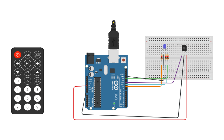 Circuit design RGB LED Remote Control - Tinkercad