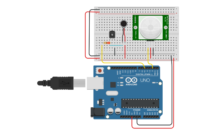 Circuit design Copy of PIR Motion Sensor with Arduino (Blocks) | Tinkercad