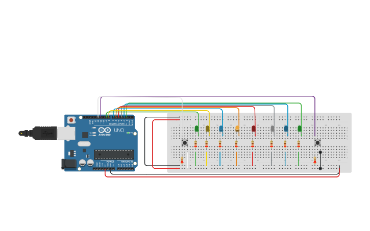 Circuit design PROYECTOS PROPUESTOS CON PULSADORES EJERCICIO 2 - Tinkercad