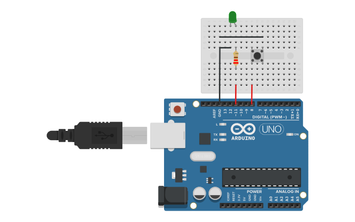 Circuit design Button Switch LED State - Tinkercad