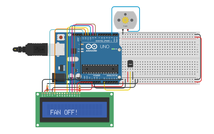 Circuit design temperature controlled fan using - Tinkercad