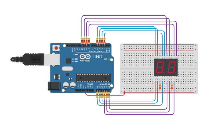 Circuit design Actividad - Usando estructura de for anidado - Tinkercad