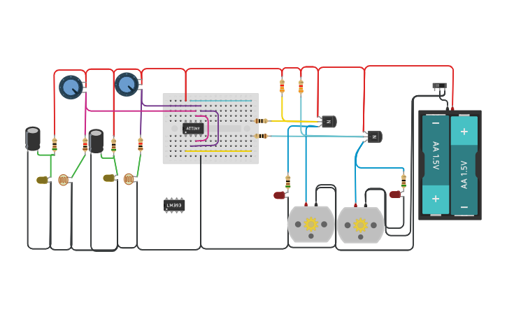 Circuit design Line Follower robot - Tinkercad