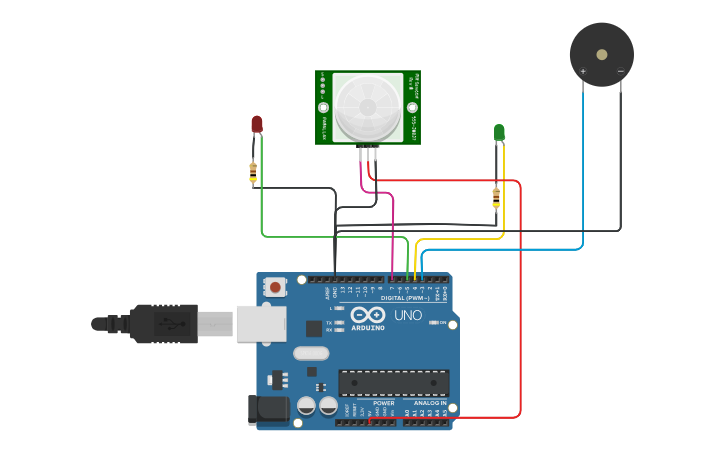 Circuit design PIR SENSOR BASED SECURITY SYSTEM - Tinkercad
