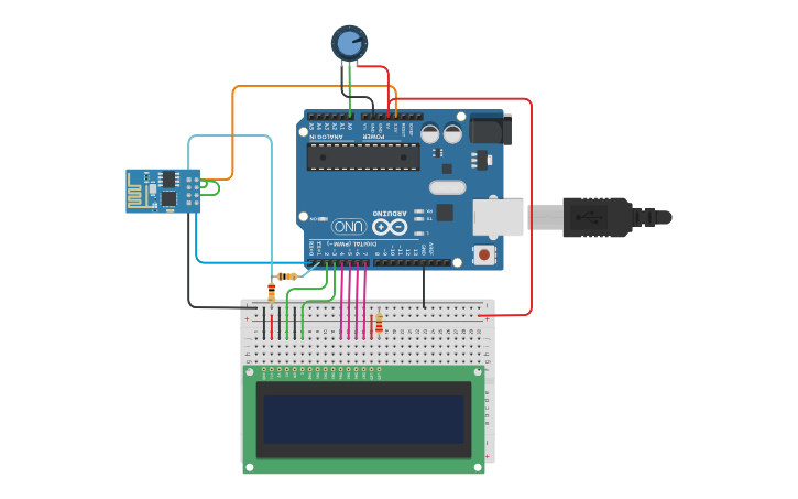 Circuit design Copy of IoT ESP8266 - Thingspeak-TinkerCAD - Tinkercad