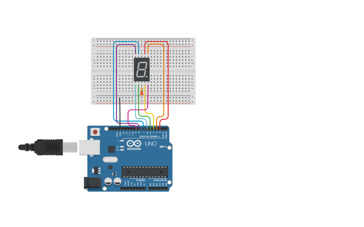 Circuit design 7-Segment LED | Tinkercad