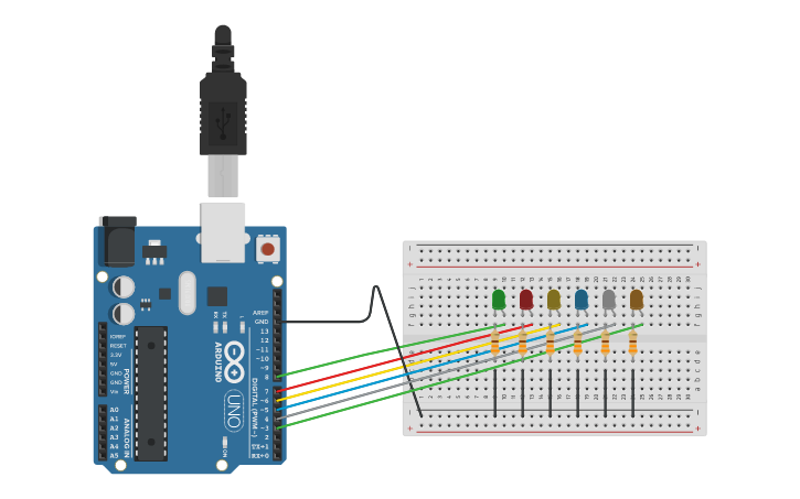 Circuit design SECUENCIA DE LEDS CON ARDUINO - Tinkercad