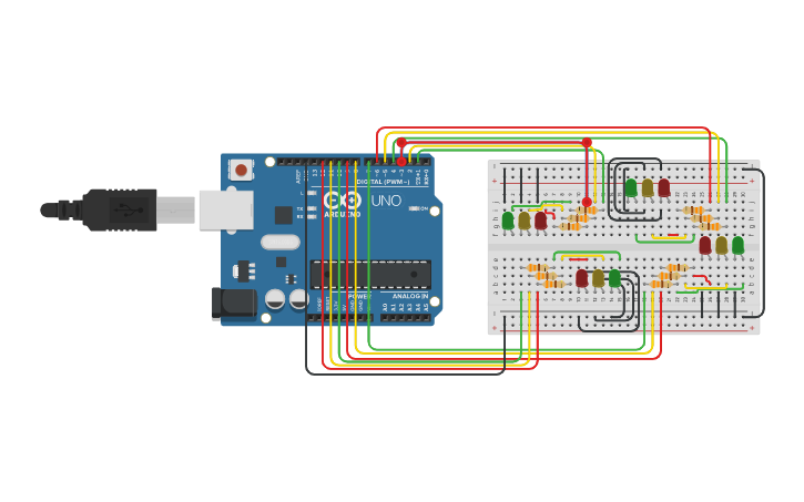 Circuit design 4 way traffic light - Tinkercad