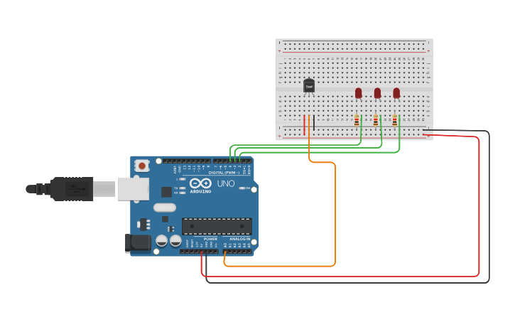 Circuit design Temperature sensor interfacing with arduino uno - Tinkercad