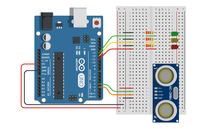 Circuit design Sensor de aparcamiento - Tinkercad