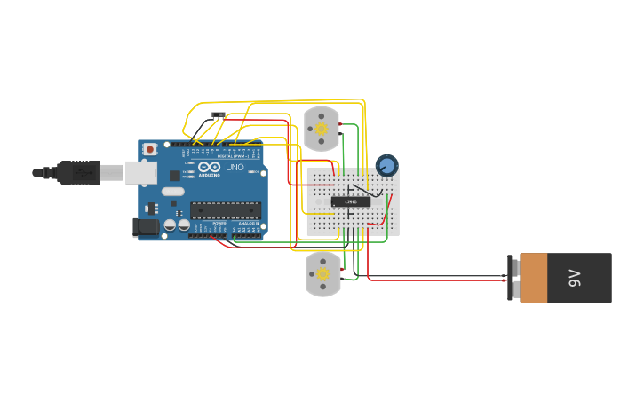 Circuit design dc motor controlled by drivers and arduino - Tinkercad