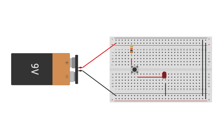 Circuit design Encender 1 led (Con push button) - Tinkercad