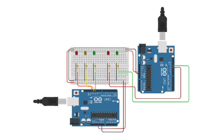 Circuit design simulando um semáforo - Tinkercad