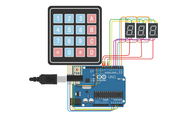 Circuit design 7 segment calculator - Tinkercad