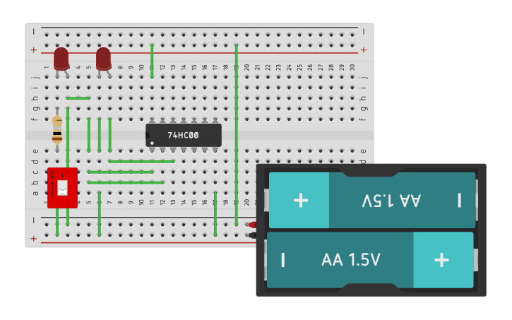 Circuit design Conmutador de dos leds - Tinkercad
