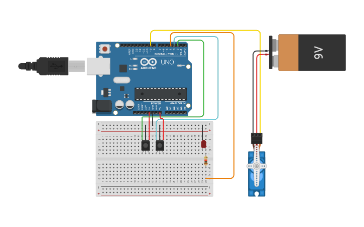 Circuit design SMART DUSTBIN | Tinkercad