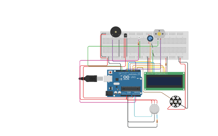 Circuit design Fire Sensor and Extinguisher - Tinkercad