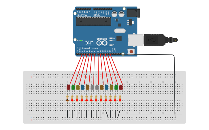 Circuit design Arduino con 12 leds - Tinkercad