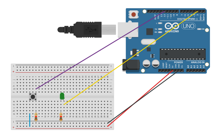 Circuit design FUNCIONAMIENTO DEL PUSH BUTTON - Tinkercad