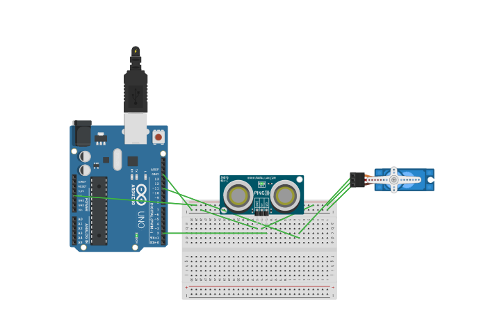 Circuit design sensor de ultra sonido y servo motor - Tinkercad