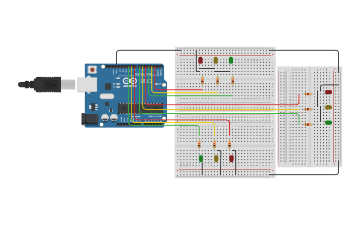 Circuit design Traffic Light 3 System | Tinkercad