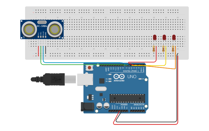Circuit design Sensor ultrasonido | Tinkercad