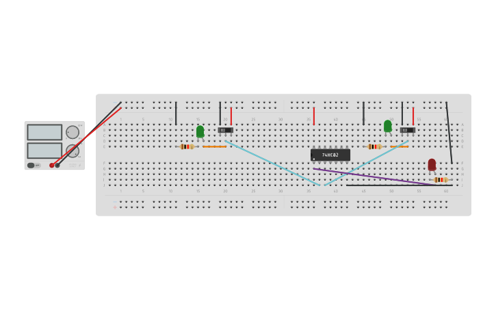 Circuit design Porta NOR 7402 - Tinkercad