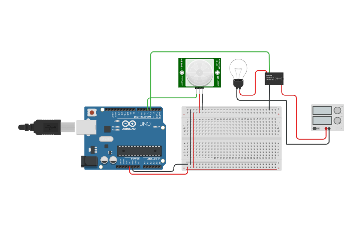 Circuit design Arduino with Motion sensor and bulb - Tinkercad