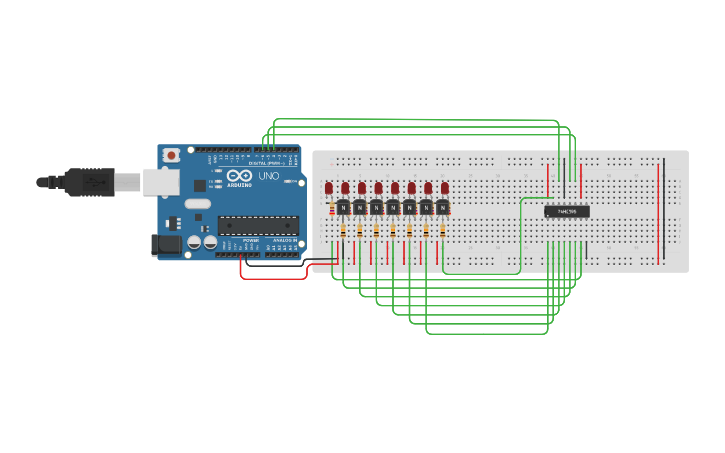 Circuit design Arduino Lesson 4. Eight LEDs and a Shift Register ...