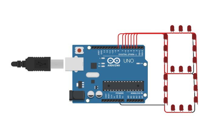 Circuit design Display 7 Segmentos con LEDS en Serie - Tinkercad