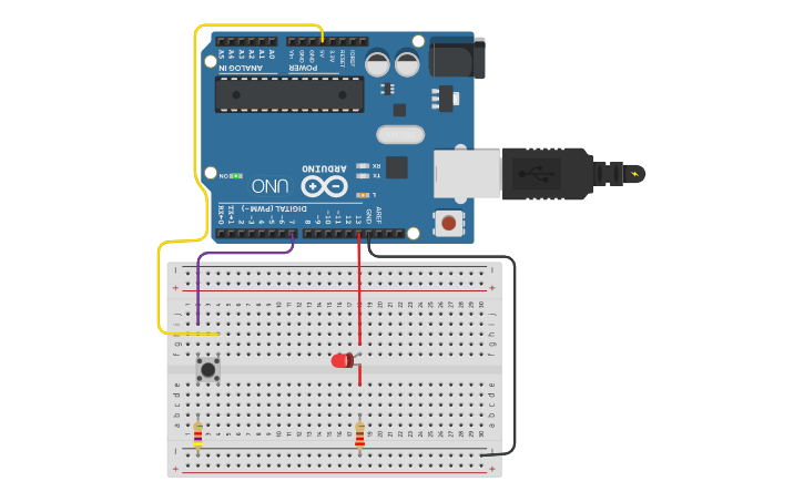 Circuit design prender y apagar led con pulsador - Tinkercad