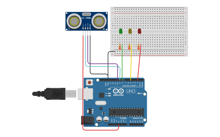 Circuit design Proyecto Sensor Ultrasonico | Tinkercad