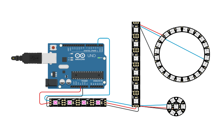 Circuit design Práctica 8. Neo Pixel | Tinkercad