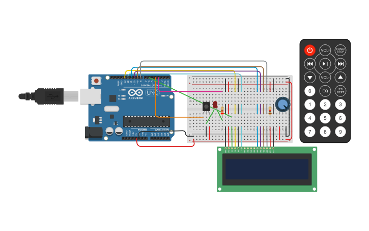 Circuit design IR remote buttons with Power LED | Tinkercad
