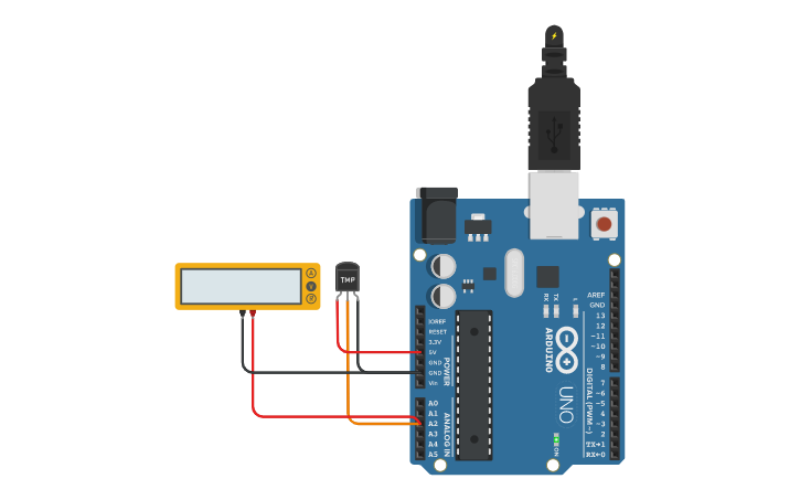 Circuit design TERMÔMETRO DIGITAL | Tinkercad