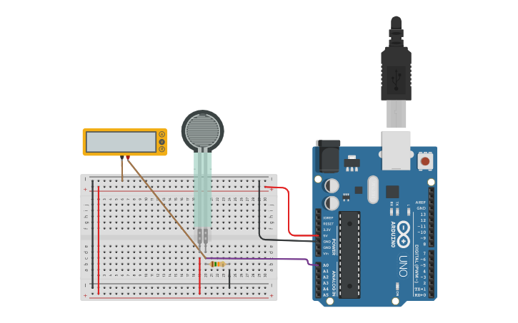 Circuit design Actividad 2 Sensor de Fuerza - Tinkercad
