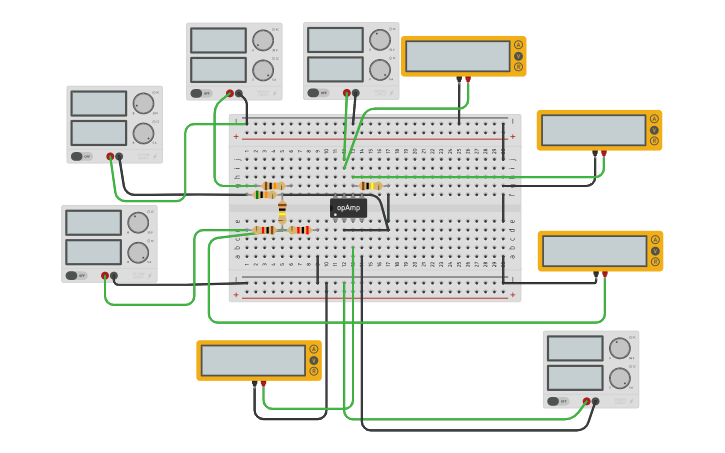 Layout Inversor Circuit design Sumador Inversor - Tinkercad