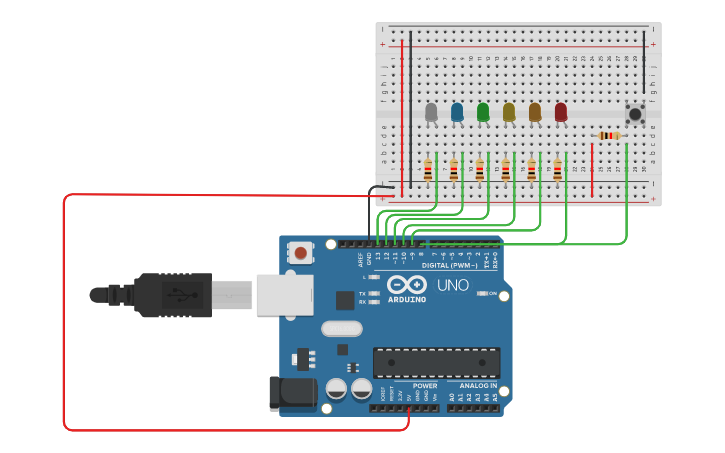 Circuit design Actividad 3: PushButton y condición if - Tinkercad
