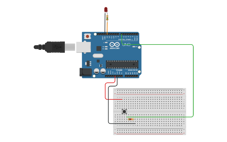 Circuit design Arduino LED ON/OFF Using One Button - Tinkercad