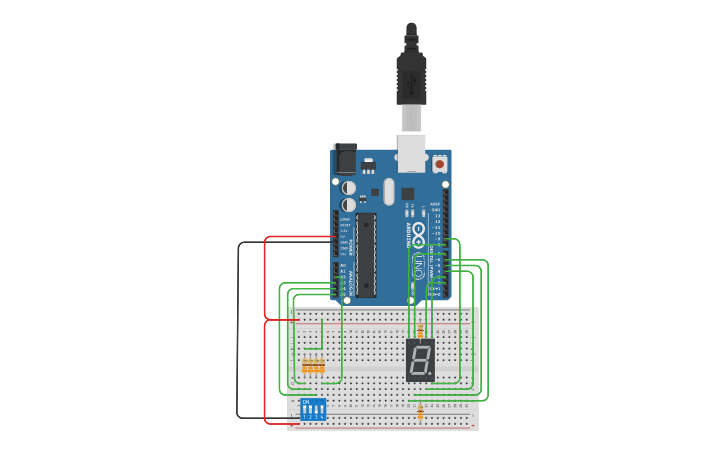 Circuit design 7 segments - Tinkercad