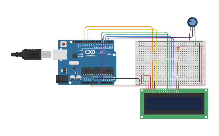 Circuit design Bargraph com LCD 16x2 - atividade | Tinkercad
