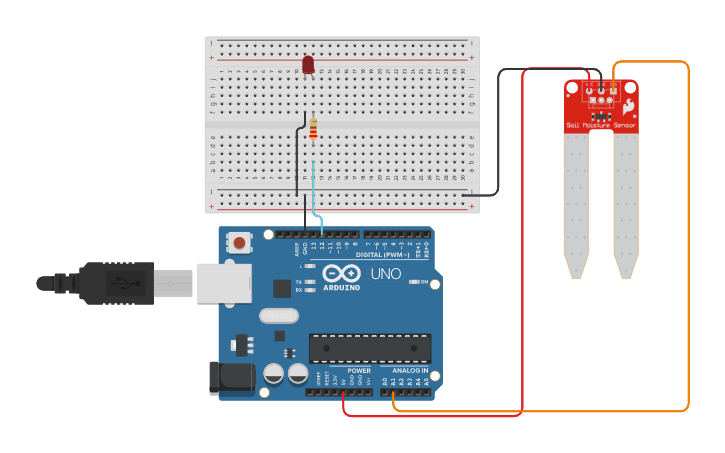 Circuit design เซ็นเซอร์วัดความชื้นในดิน - Tinkercad