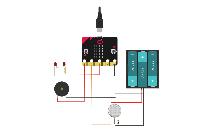 Gas Sensor Micro Bit Circuit design microbit gas leak alarm circuit - Tinkercad