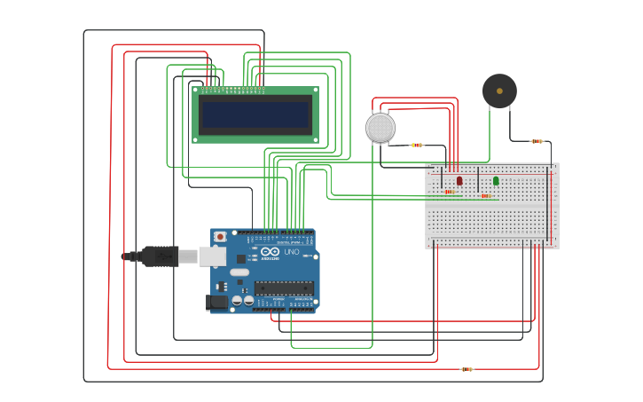 Circuit design Gas Detecting alarm System - Tinkercad