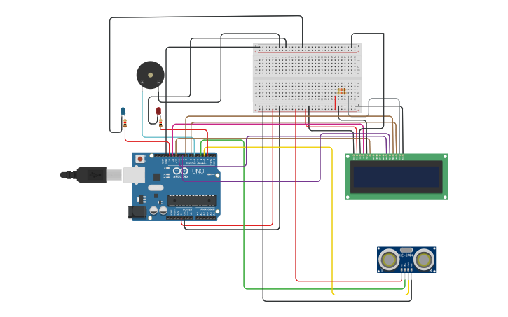 Arduino Warning Label Circuit design Arduino Collision Detection Warning System - Tinkercad