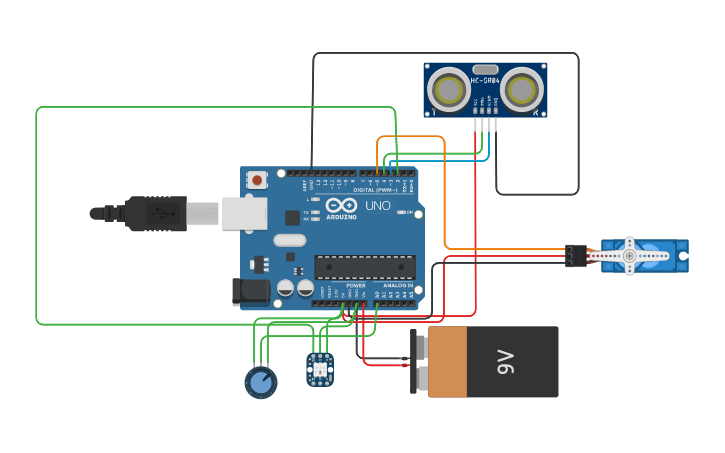 Circuit design Smart Dustbin_101905114 | Tinkercad